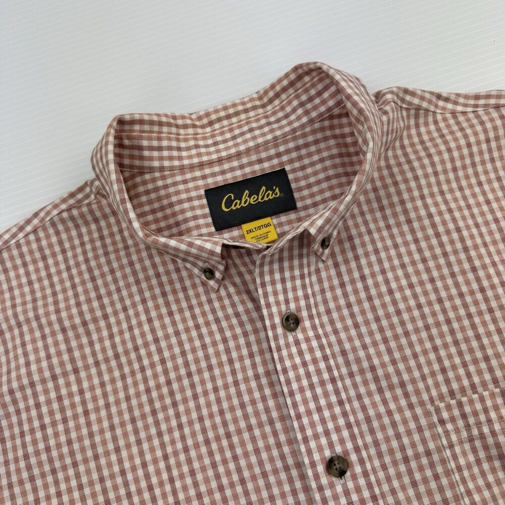 Cabela’s 2XLT Tall Rust Orange Check Button Down Shirt Short Sleeve